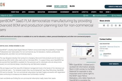 OpenBOM™ SaaS PLM democratize manufacturing by providing advanced BOM and production planning tool for non-commercial users