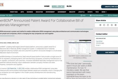 OpenBOM™ Announced Patent Award For Collaborative Bill of Materials Management