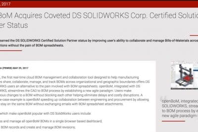 OpenBOM is now a DS SOLIDWORKS certified solution partner