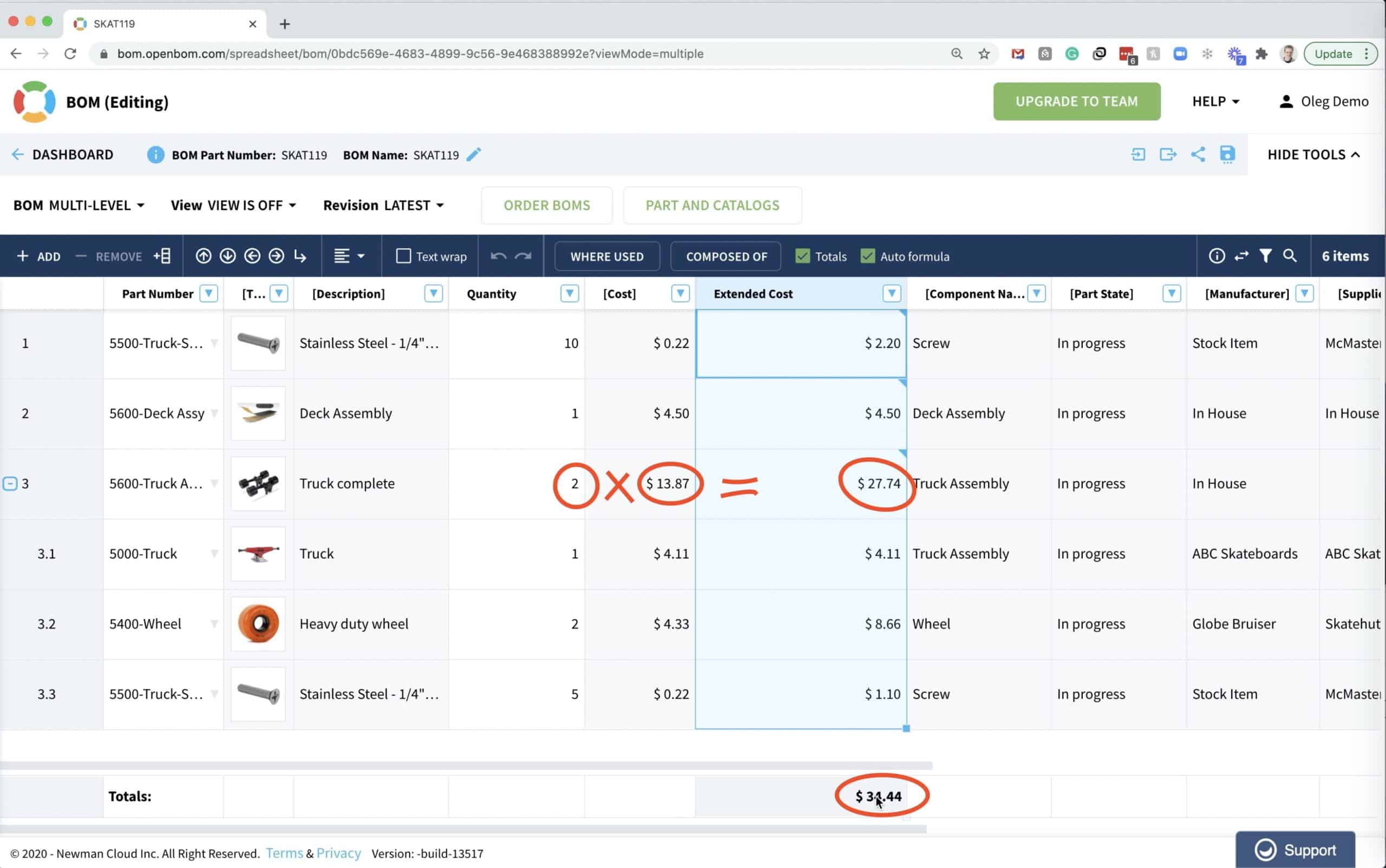 OpenBOM 101: Formulas, Calculations, Rollups