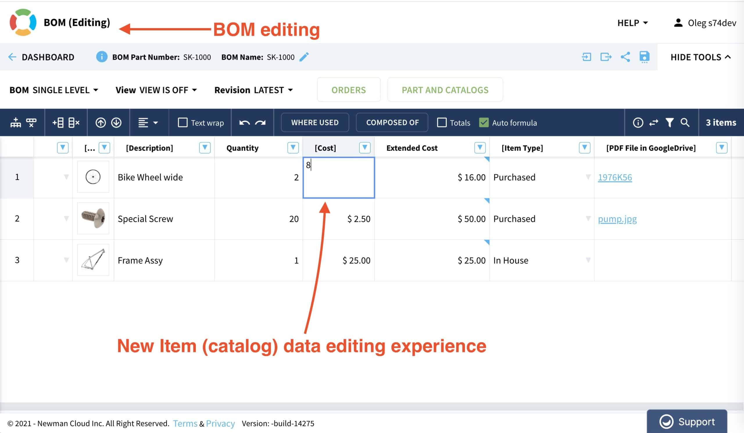 NEW: OpenBOM Item In Context Editing User Experience