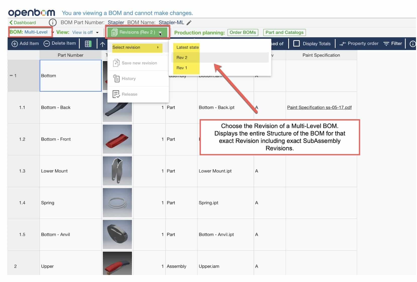 The First Live Demo of OpenBOM Multi-level Revision Support 