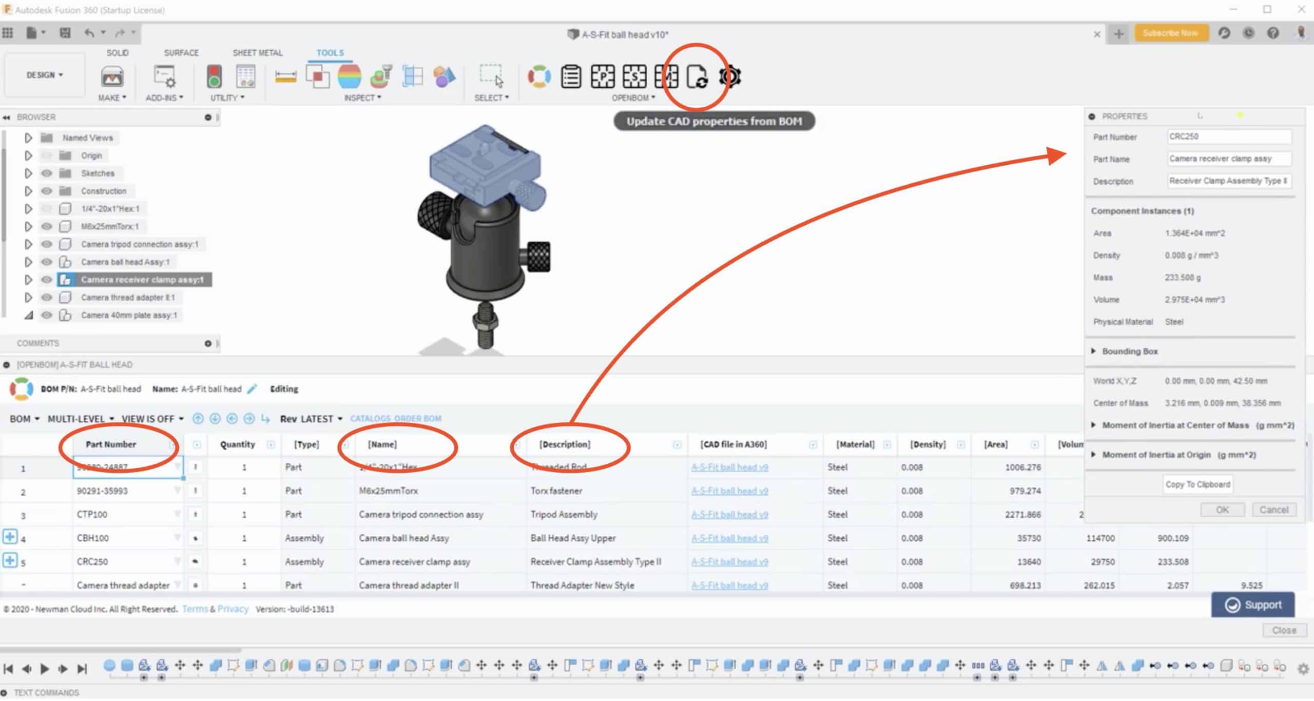PREVIEW NEW OpenBOM Add-in for Fusion360 functions – Update CAD properties