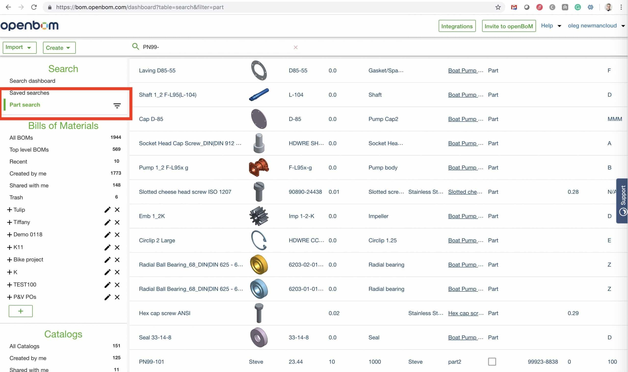 OpenBOM Video 101: Search for Parts, Bill of Materials and Catalogs