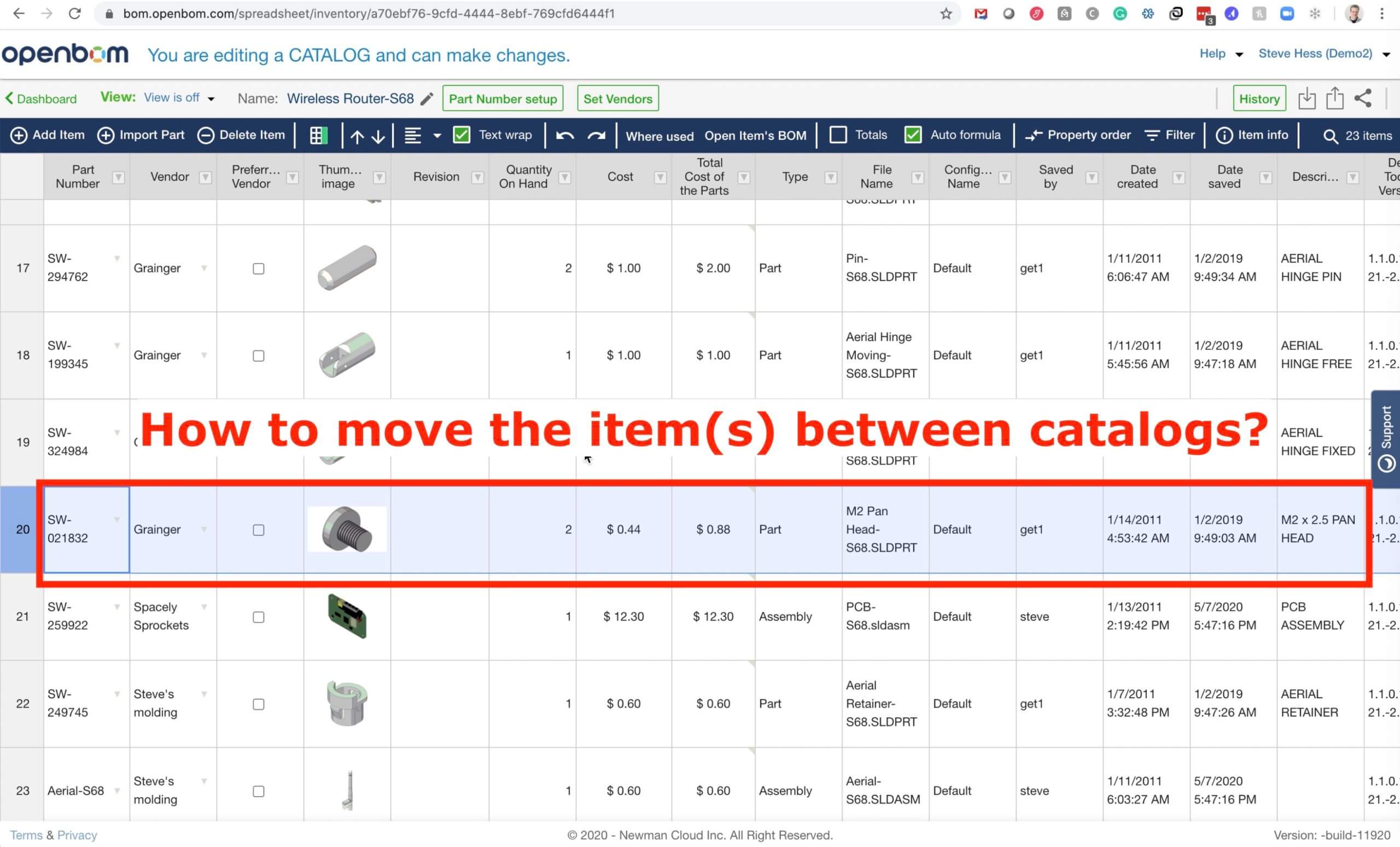 VIDEO TIP: How to move items between two catalogs in OpenBOM