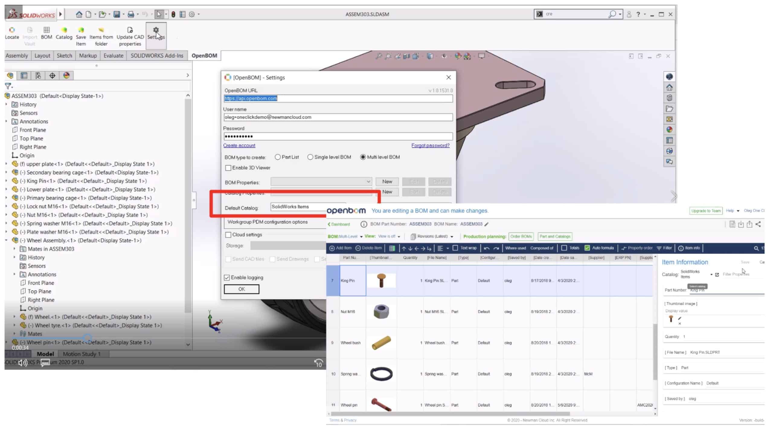 OpenBOM CAD Integration, One-Click BOM and Default Catalogs Settings