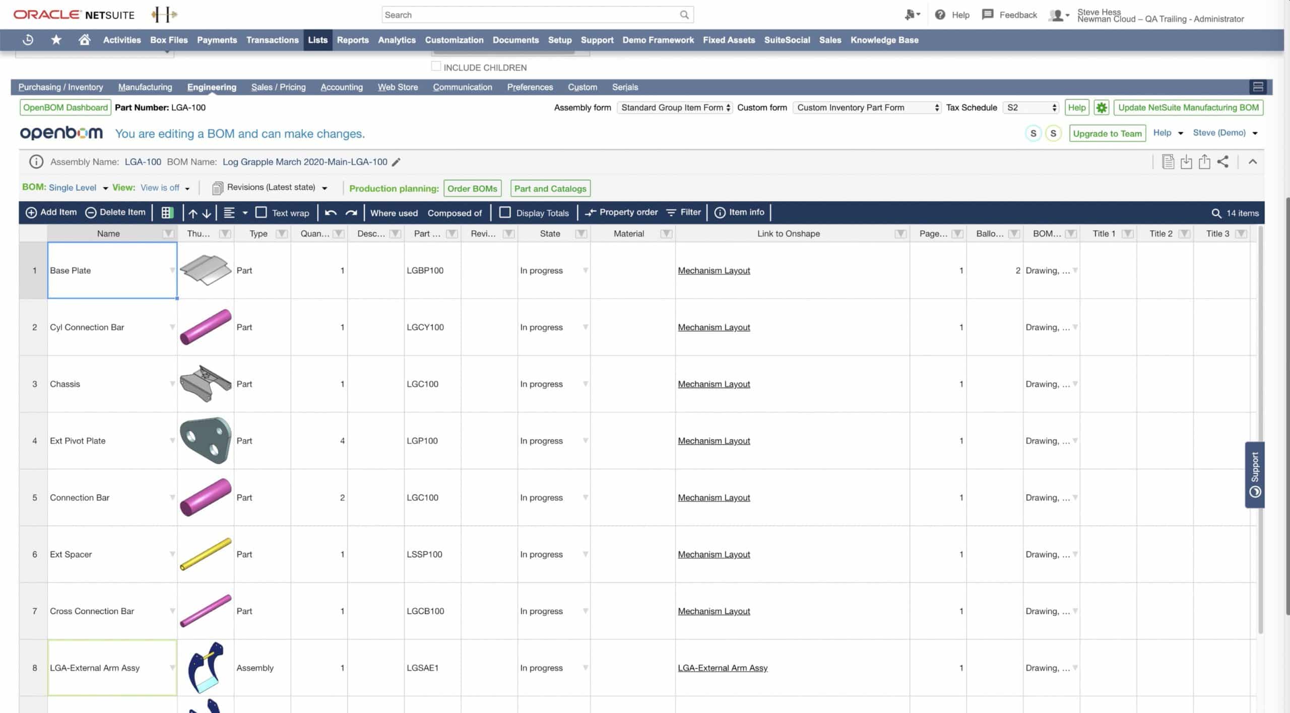 SaaS Integration – Onshape, OpenBOM, NetSuite