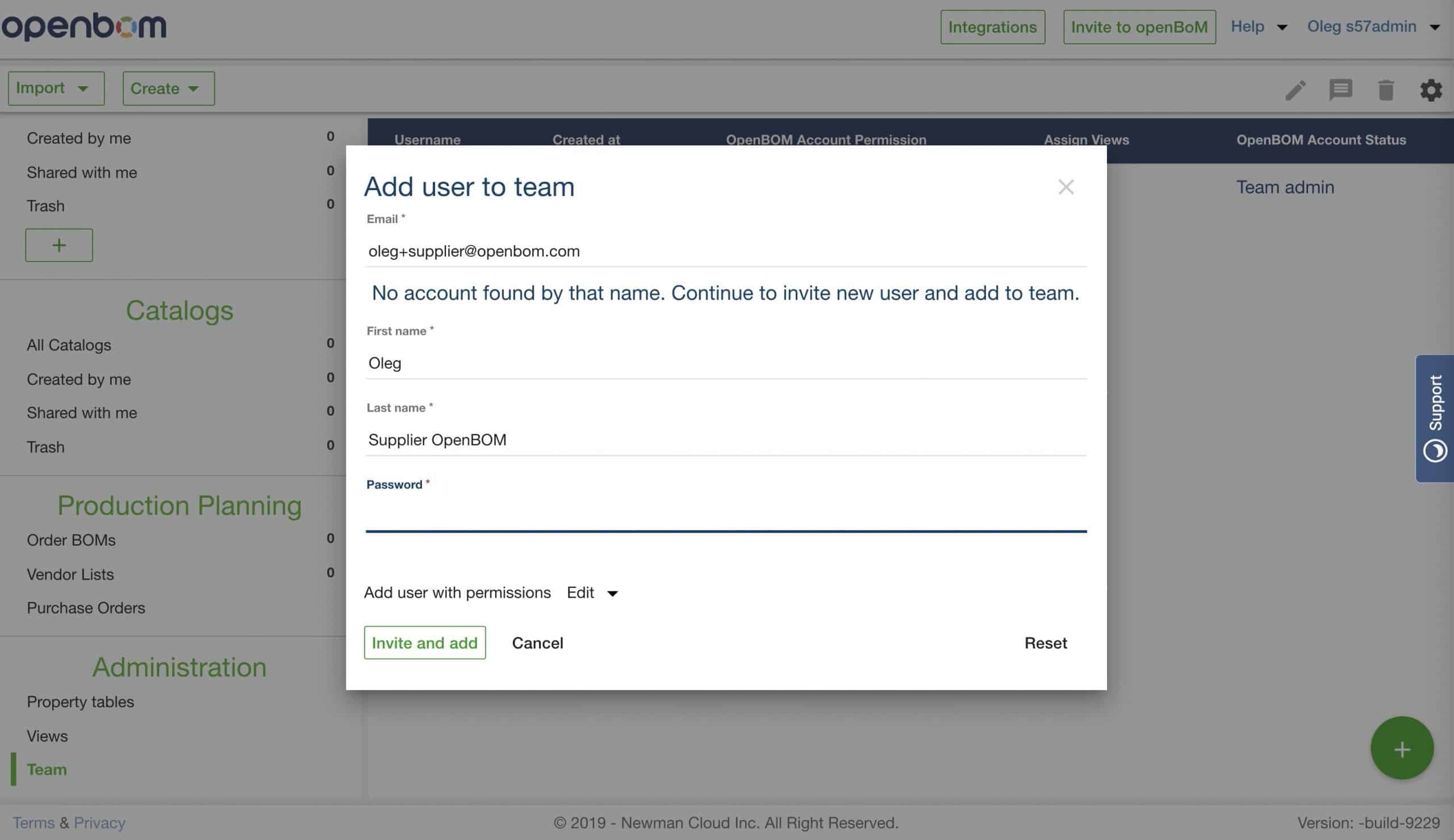 OpenBOM 101 – Provisioning Team Member