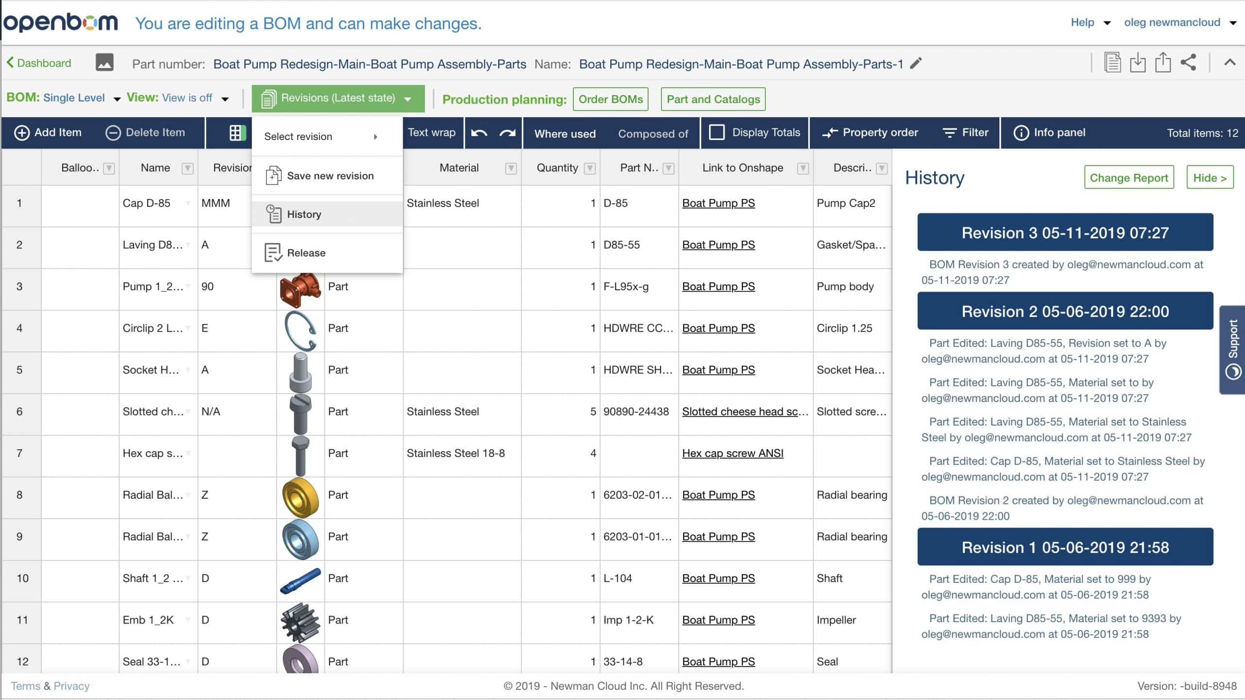 OpenBOM 101: Bill of Materials changes, history and revisions