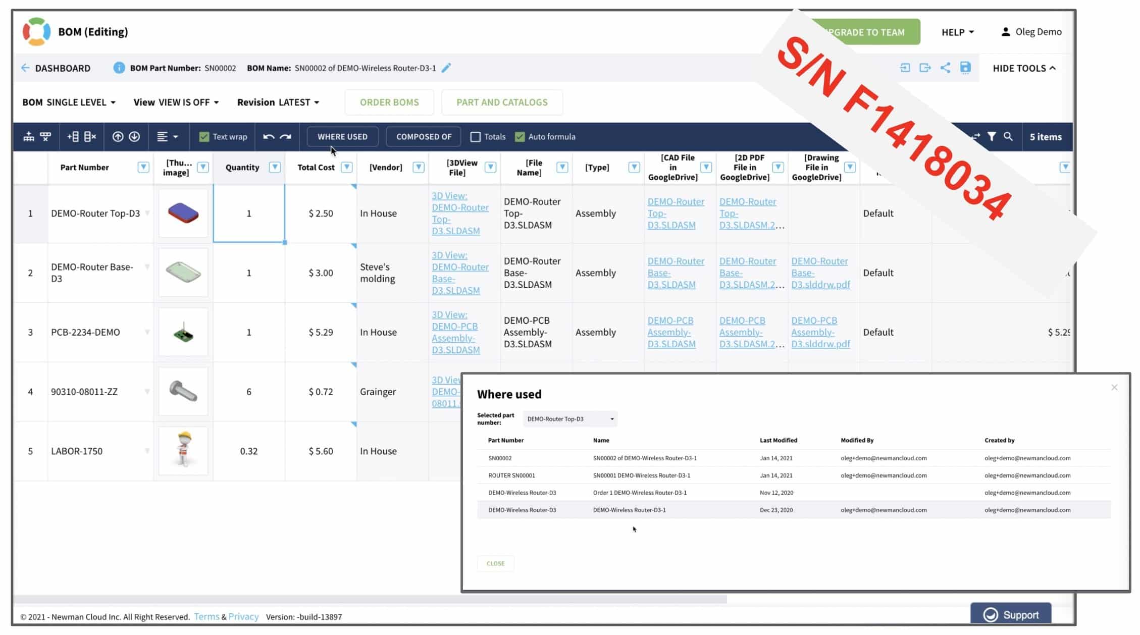 Managing BOMs with Serial Numbers