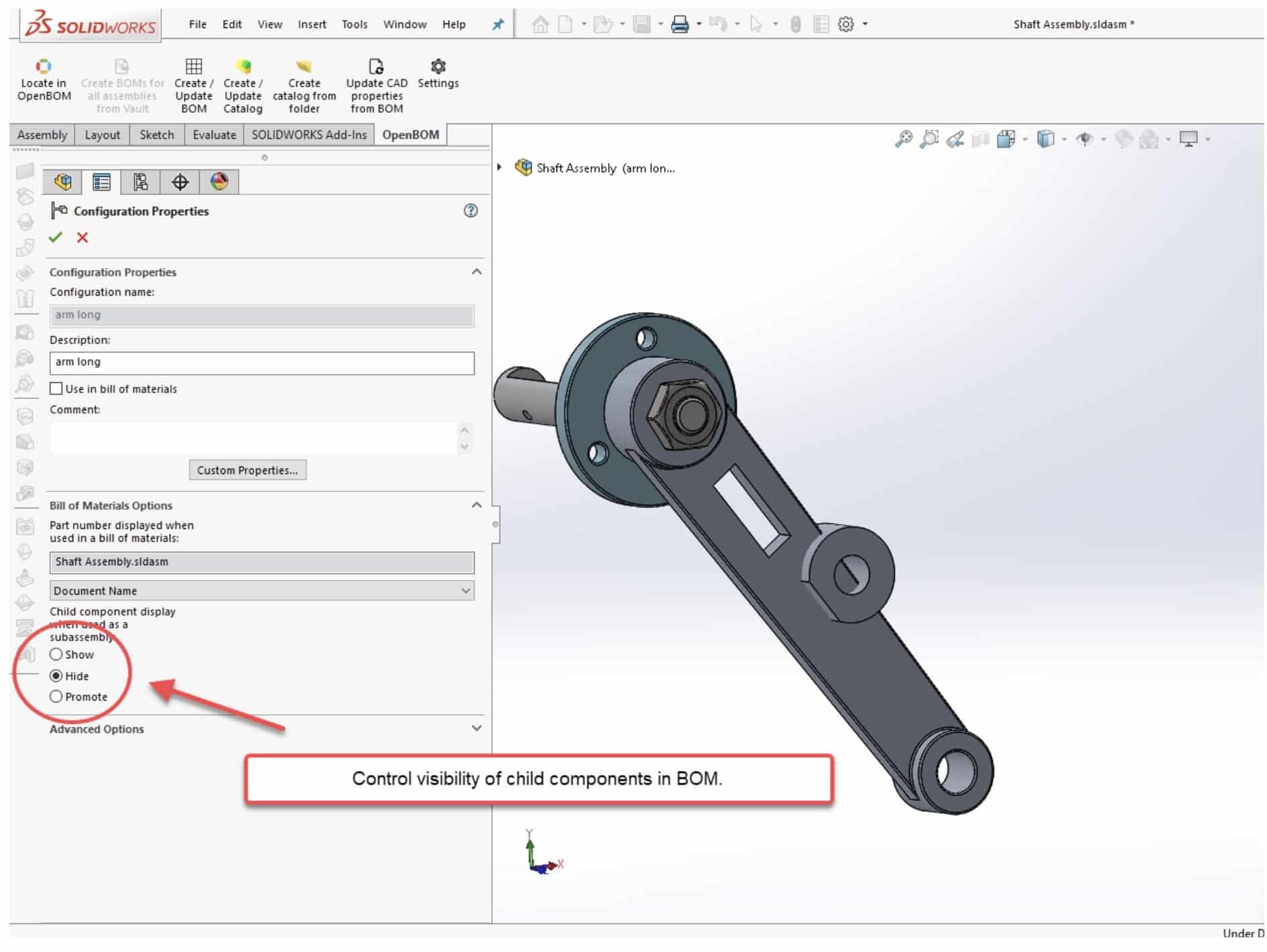 solidworks openbom hide show