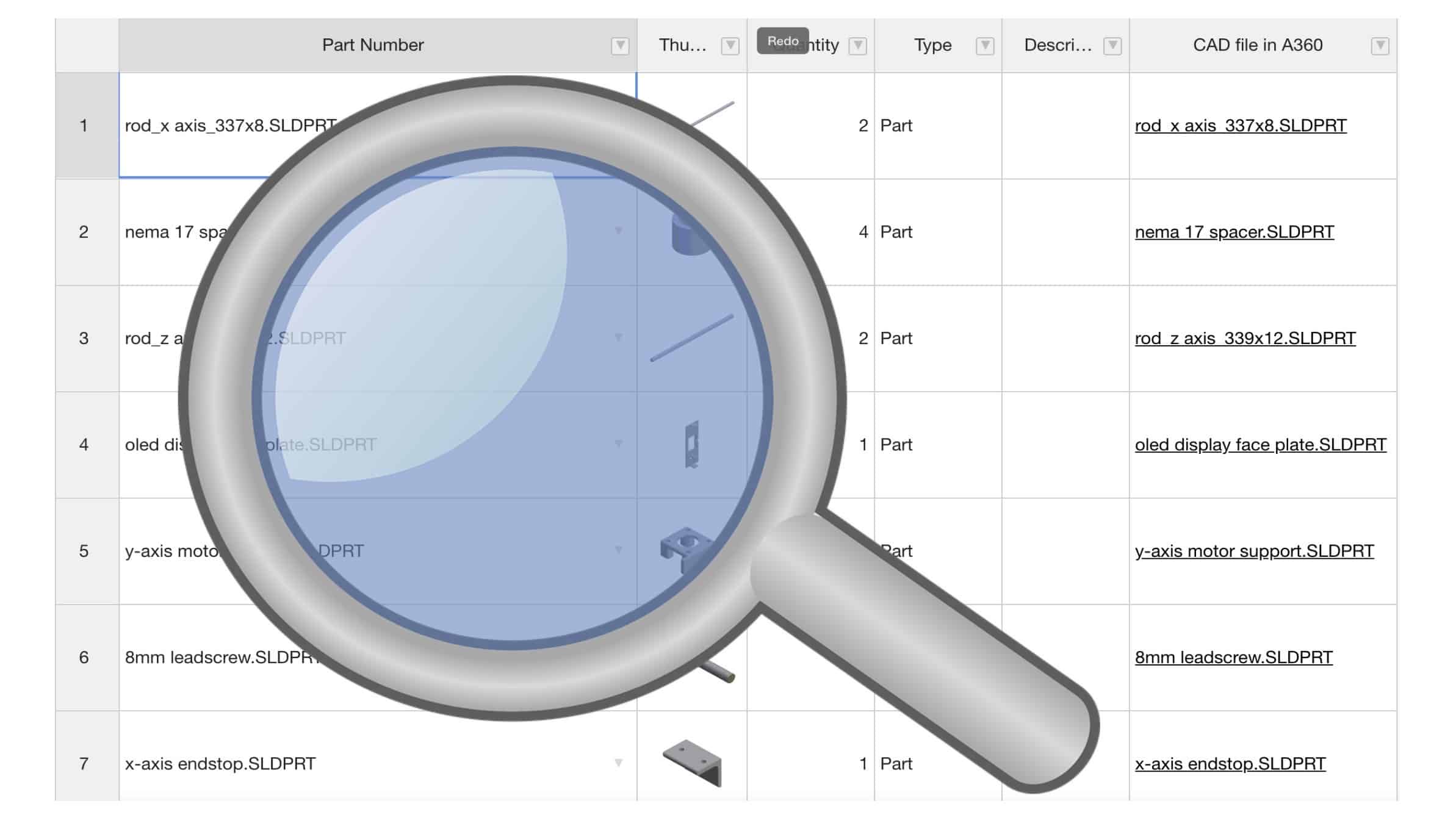 Quick preview: Text Search in Bill of Materials and Catalogs