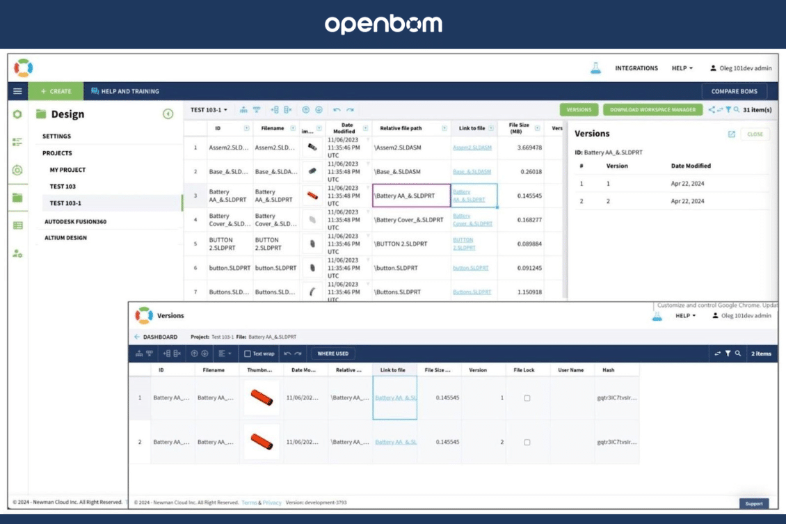 Preview: OpenBOM Design Projects PDM Enhancements