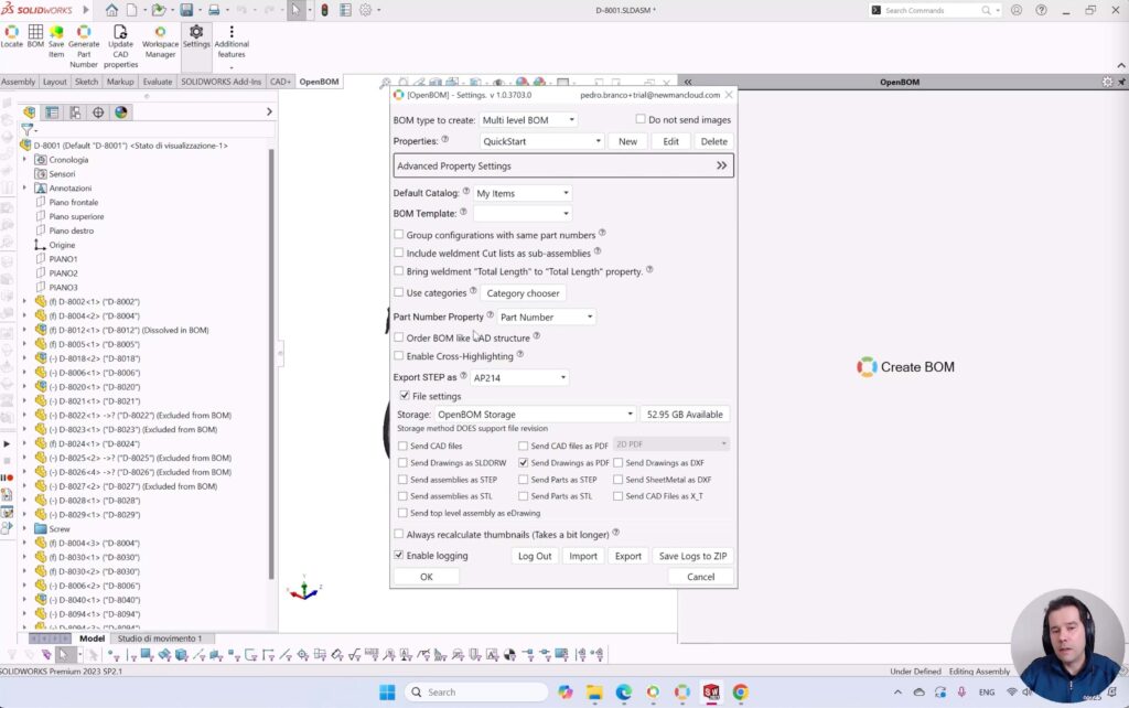 OpenBOM for Solidworks Settings and configuration