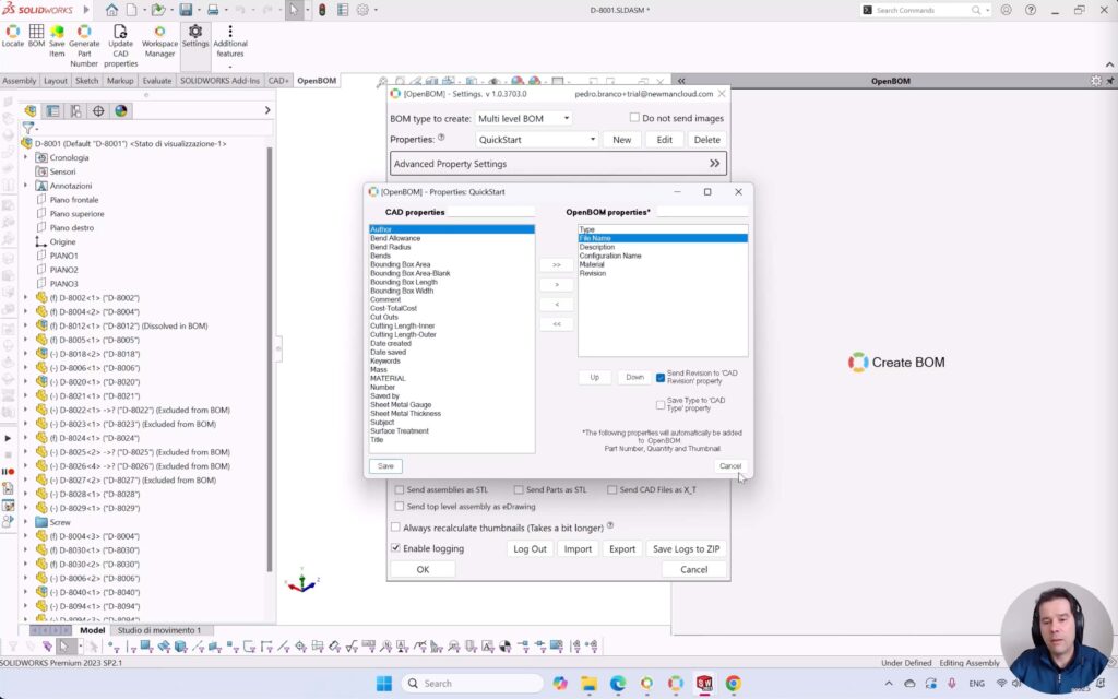 OpenBOM for Solidworks Settings and configuration 1