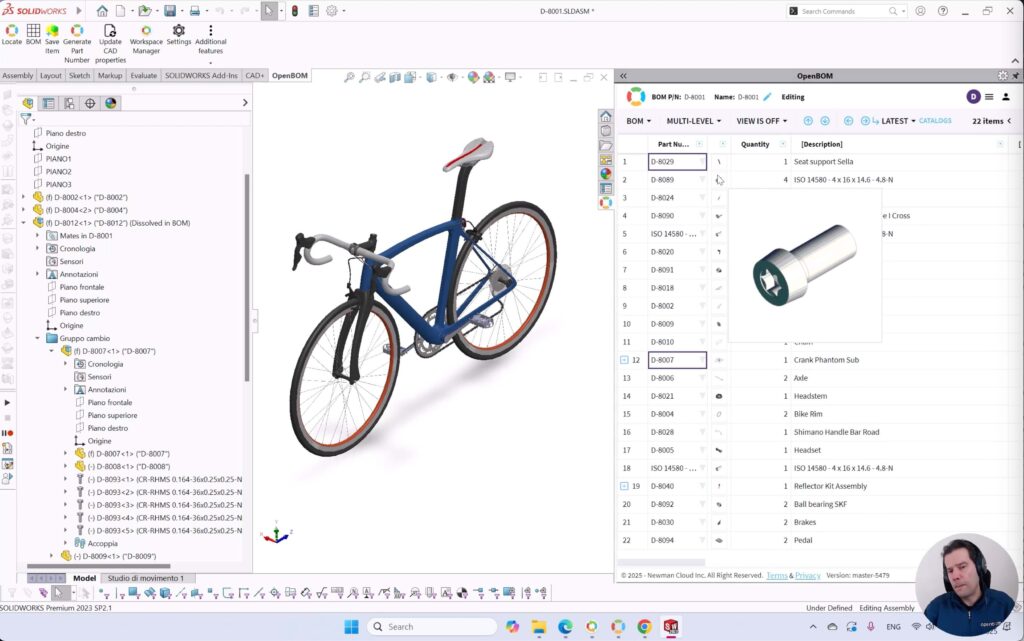OpenBOM for Solidworks embedded in UI