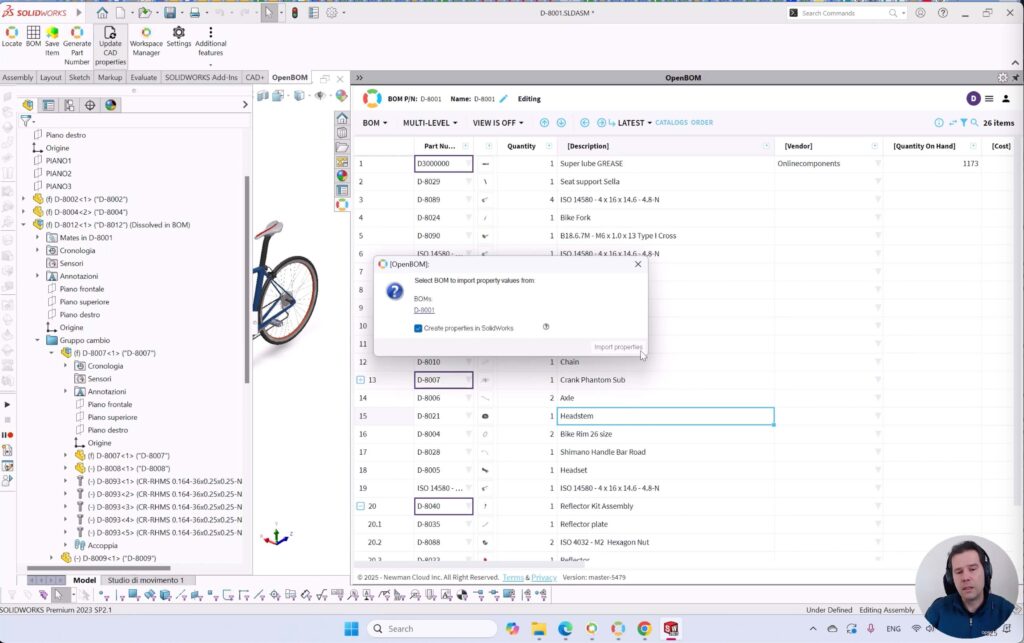 OpenBOM for Solidworks bi-directional data update