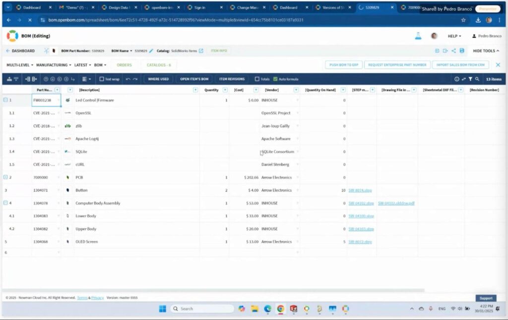 openbom colab space change management- software BOM