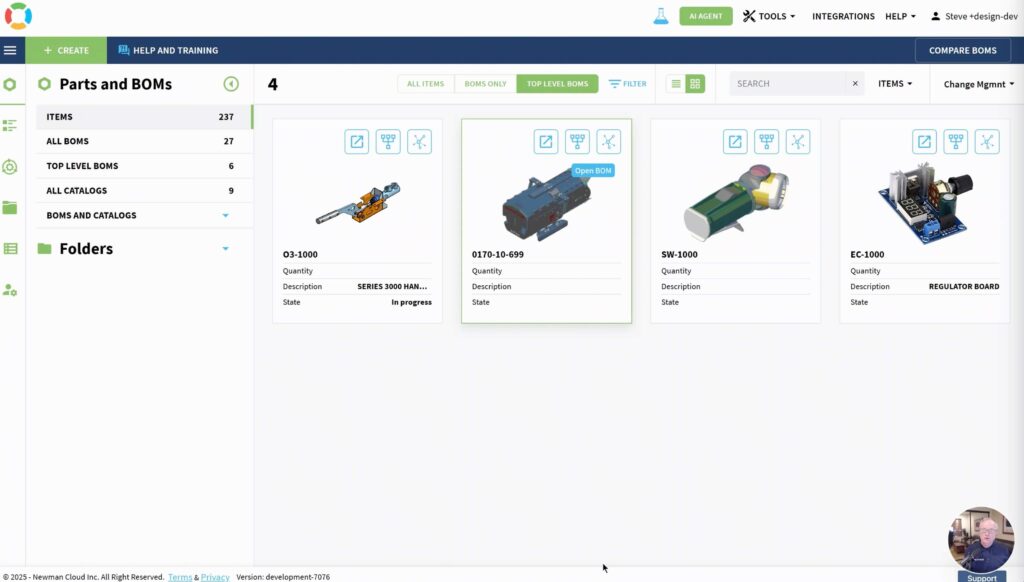 openbom dashboard with Solidworks data