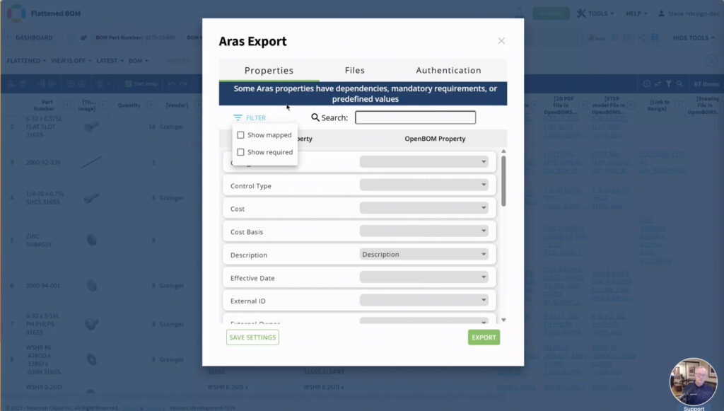 OpenBOM - Aras integration settings