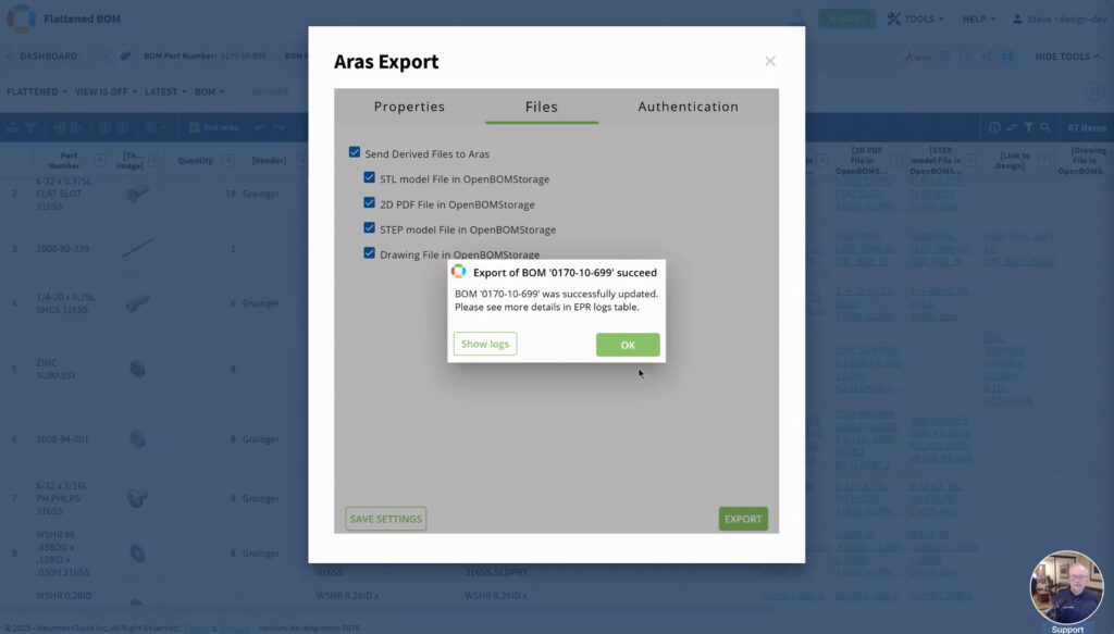 openbom to aras data transfer