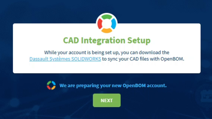 CAD Integration Setup while the account is being prepared.