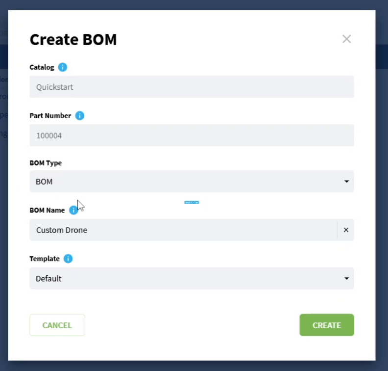 the Create BOM dialog.